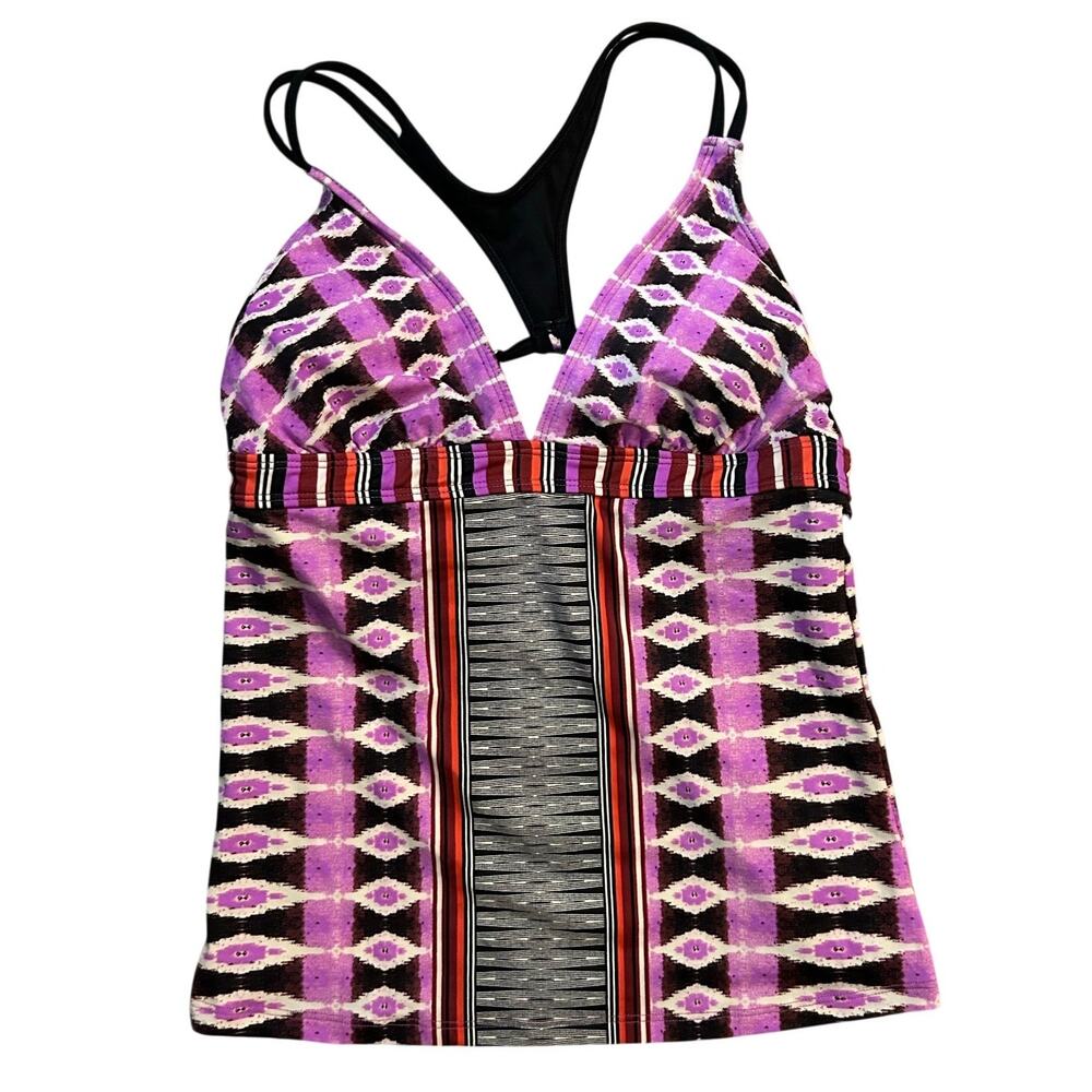 Athleta Swim V-Neck Tankini Top Womens Medium Geometric Purple Black Orange